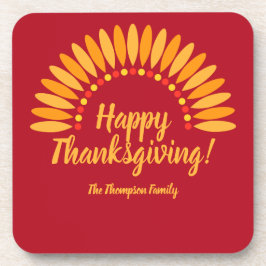Naam toevoegen Gelukkig Thanksgiving Geel op Rood  Bier Onderzetter