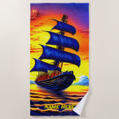 Naam toevoegen, gestileerde Blue Pirate Sailing Sh Strandlaken (Voorkant)