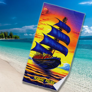 Naam toevoegen, gestileerde Blue Pirate Sailing Sh Strandlaken