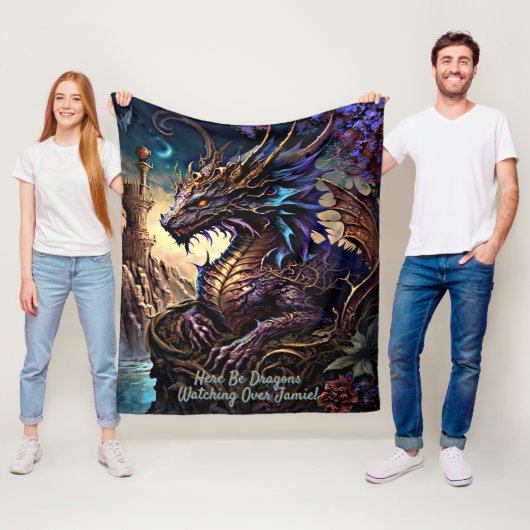 Naam toevoegen Golden Dragon met Tower Fleece Deken (In situ)