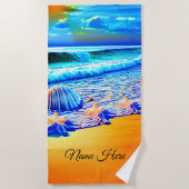 Naam toevoegen: Golden Sands Ocean Waves Sea Shell Strandlaken (Voorkant)