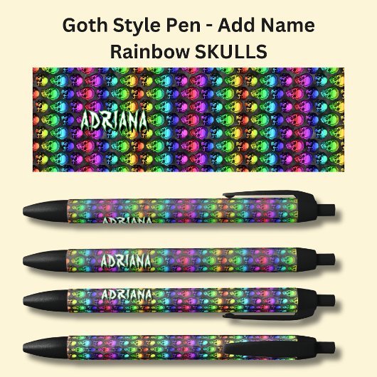 Naam toevoegen, Gothic Gothic Rainbows Skulls on B Zwarte Inkt Pen