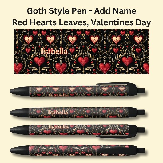 Naam toevoegen, Gothic Gothic Red Valentijns Heart Zwarte Inkt Pen