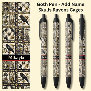 Naam toevoegen, Gothic Gothic Skulls & Ravens op B Zwarte Inkt Pen