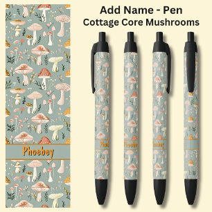 Naam toevoegen, Green Cottage Core Mushrooms Zwarte Inkt Pen