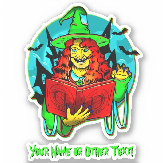 Naam toevoegen: Groen Geel Rood Witch Divine Signs Sticker (Voorkant)