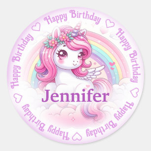 Naam toevoegen Happy Birthday Unicorn Ronde Sticker