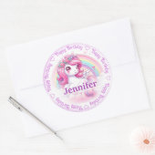 Naam toevoegen Happy Birthday Unicorn Ronde Sticker (Envelop)
