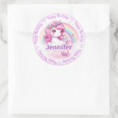 Naam toevoegen Happy Birthday Unicorn Ronde Sticker (Tas)