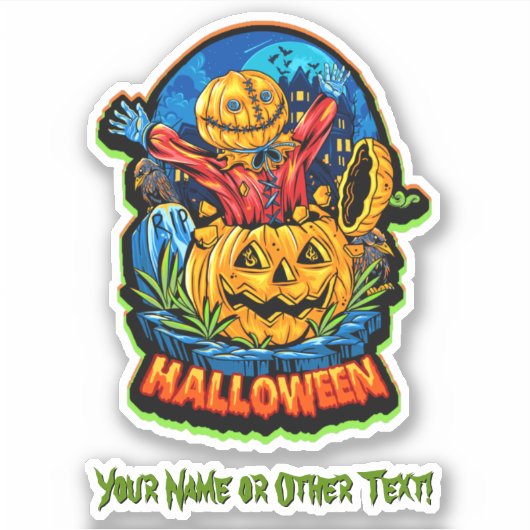 Naam toevoegen: Happy Pumpkin Head Scarecrow Surpr Sticker (Voorkant)