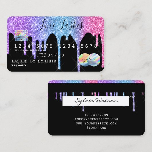 Naam toevoegen Holograph Drips Modern Credit Kaart Visitekaartje (Voorkant / Achterkant)