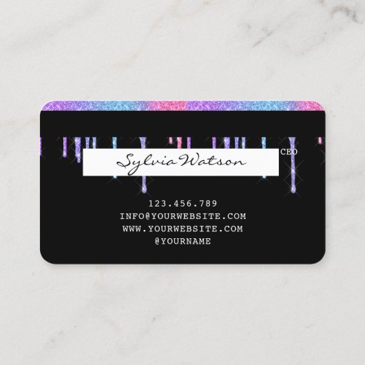 Naam toevoegen Holograph Drips Modern Credit Kaart Visitekaartje (Achterkant)