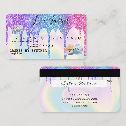 Naam toevoegen Holograph Drips Modern Credit Kaart Visitekaartje (Voorkant / Achterkant)
