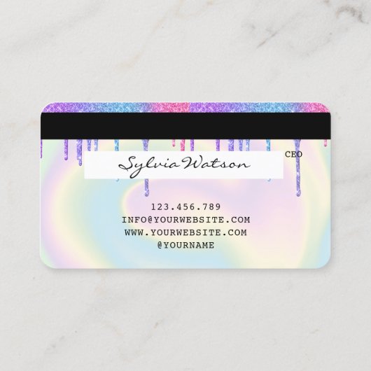 Naam toevoegen Holograph Drips Modern Credit Kaart Visitekaartje (Achterkant)