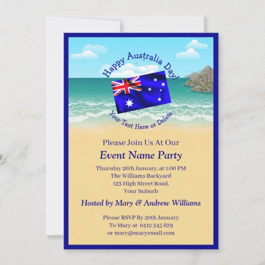 Naam toevoegen Jaar Datum Australië Dag Partijstra Kaart (Voorkant)