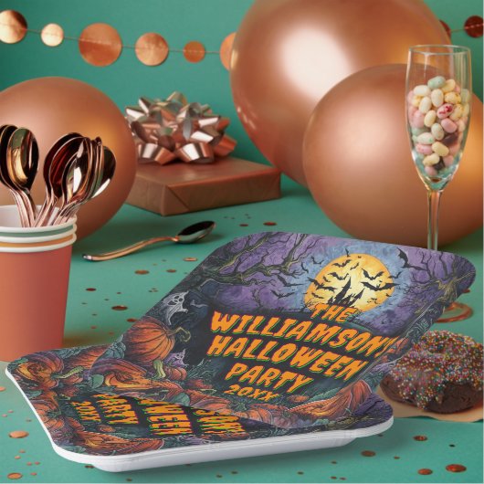 Naam toevoegen Jaar Halloween Party Square Papieren Bordje (Multi)