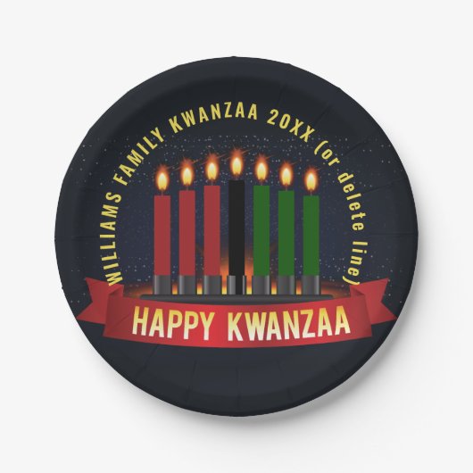 Naam toevoegen Jaar Kwanzaa Kandles 7" Papieren Bordje (Voorkant)