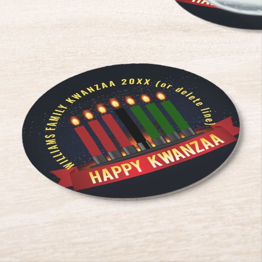 Naam toevoegen Jaar Kwanzaa Kandles Ronde Kartonnen Onderzetter (Gebogen)