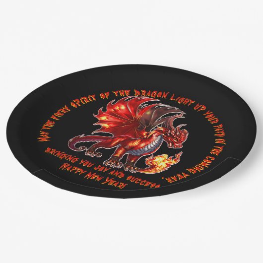 Naam toevoegen Jaar, Tekst - Fire Dragon Nieuwjaar Papieren Bordje (Gekanteld)