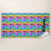 Naam toevoegen, kleurrijke Abstracte Muzieknoten Strandlaken (Voorkant)