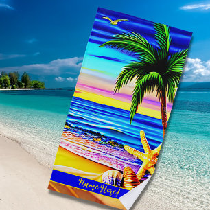 Naam toevoegen: Kleurrijke knoeiboardpalm en staar Strandlaken