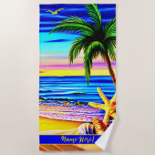 Naam toevoegen: Kleurrijke knoeiboardpalm en staar Strandlaken (Voorkant)