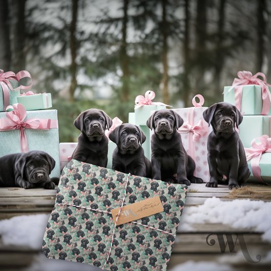 Naam toevoegen Labrador Puppy Mint Modern Christma Cadeaupapier