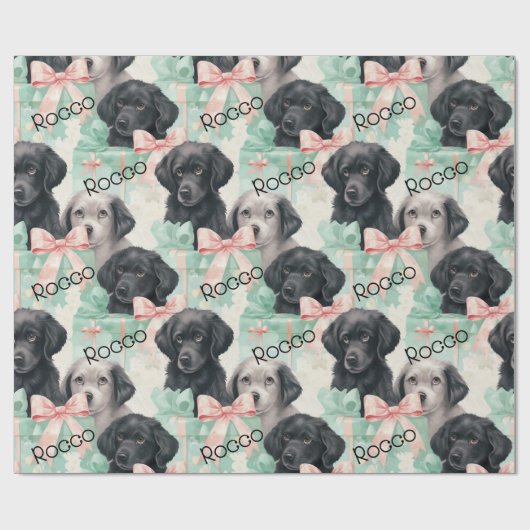 Naam toevoegen Labrador Puppy Mint Modern Christma Cadeaupapier (Vlak)