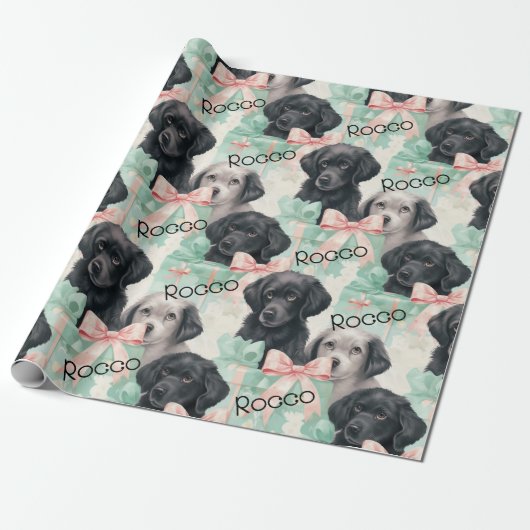 Naam toevoegen Labrador Puppy Mint Modern Christma Cadeaupapier (Uitgerold)
