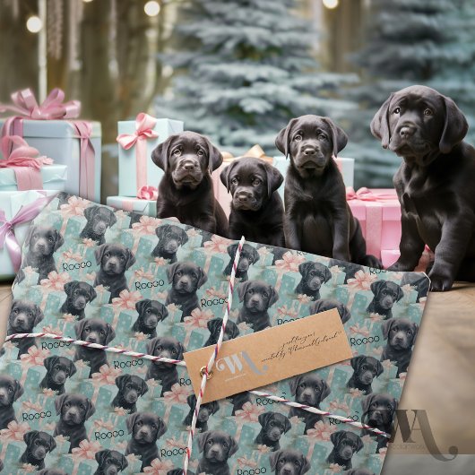 Naam toevoegen Labrador Puppy Modern Christmas Cadeaupapier