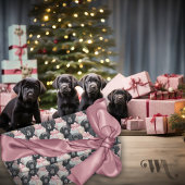 Naam toevoegen Labrador Puppy Pink Bows Christmas Cadeaupapier