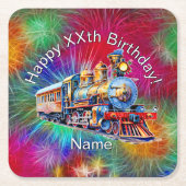 Naam toevoegen Leeftijd, Steam Train Verjaardagsfe Kartonnen Onderzetters (Voorkant)