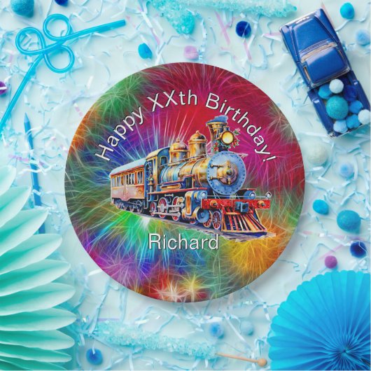 Naam toevoegen Leeftijd, Steam Train Verjaardagsfe Papieren Bordje (Feest)