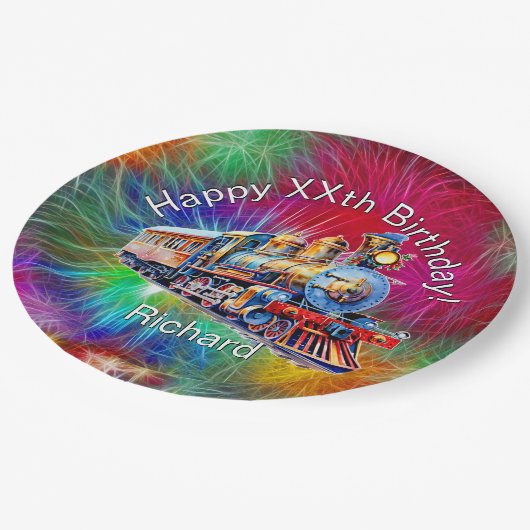 Naam toevoegen Leeftijd, Steam Train Verjaardagsfe Papieren Bordje (Gekanteld)