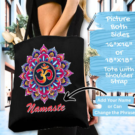Naam toevoegen, Mandala met OM symbool op een Blac Tote Bag