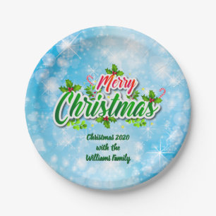 Naam toevoegen Matching Merry KerstBlue 7" Papieren Bordje