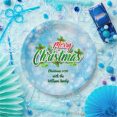 Naam toevoegen Matching Merry KerstBlue 9" Papieren Bordje (Feest)