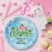 Naam toevoegen Matching Merry KerstBlue 9" Papieren Bordje (Feest)