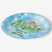 Naam toevoegen Matching Merry KerstBlue 9" Papieren Bordje (Gekanteld)