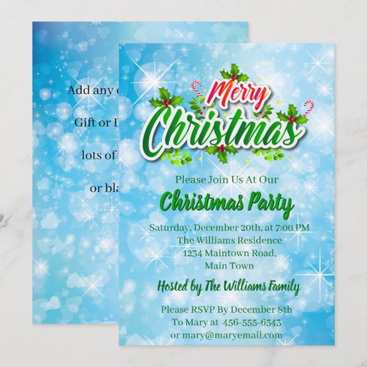 Naam toevoegen Matching Merry KerstBlue Party Kaart (Voorkant / Achterkant)