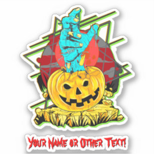 Naam toevoegen, Monster Pompoen Zombie Hand Reikt Sticker