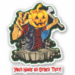 Naam toevoegen: Monster Pumpkin Head Ax Killer Zom Sticker