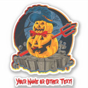 Naam toevoegen: Monster Pumpkin Head Devil Trident Sticker