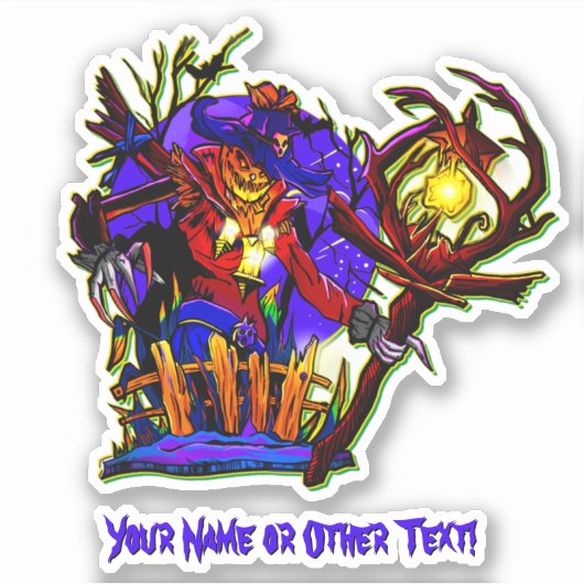 Naam toevoegen: Monster Pumpkin Head Scarecrow met Sticker (Voorkant)