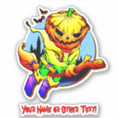 Naam toevoegen: Monster Pumpkin Head Witch Flying  Sticker (Voorkant)