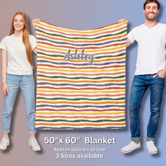 Naam toevoegen Multicolor Gestreept op Crème Beige Fleece Deken