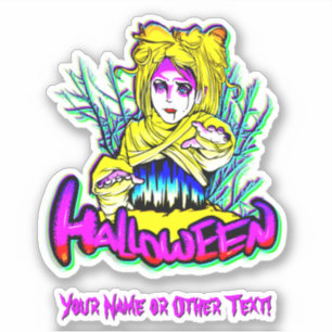 Naam toevoegen: Mummy Ghost Girl die geel Paars be Sticker
