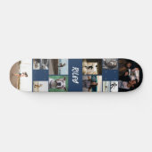 Naam toevoegen Navy Photo Collage Sjabloon Persoonlijk Skateboard (Horizontaal)