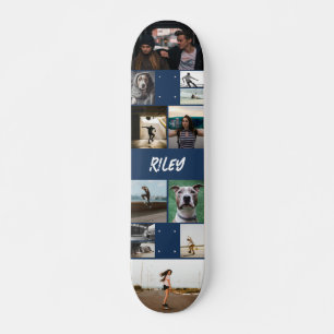Naam toevoegen Navy Photo Collage Sjabloon Persoonlijk Skateboard