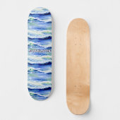 Naam toevoegen: Ocean Waves Blue Persoonlijk Skateboard (Voorkant)